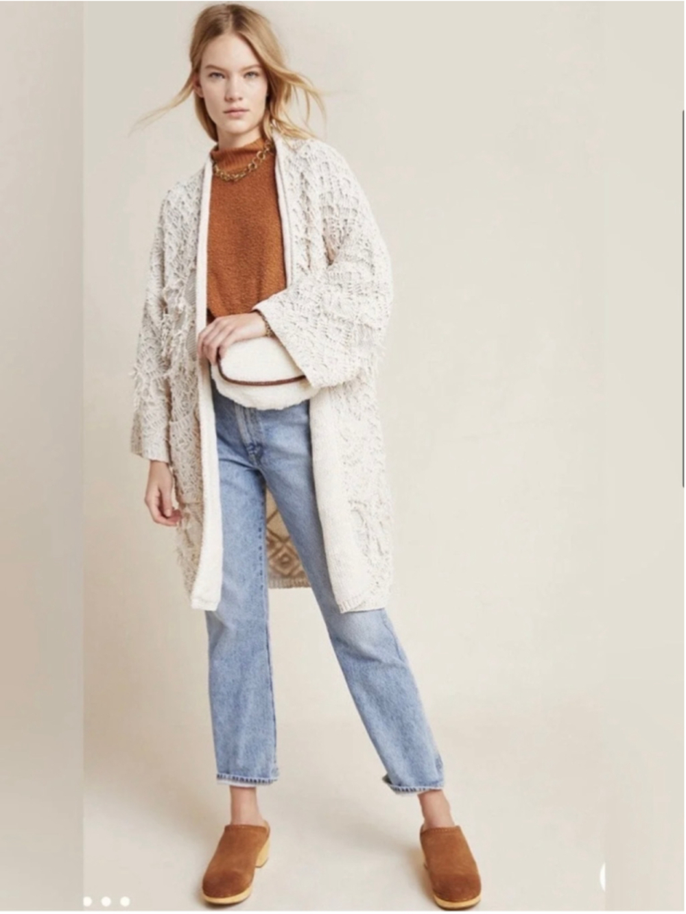 Anthropologie Akemi & Kin lone Textured Tassel Cardigan Sweater Cream One Size